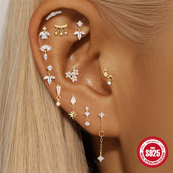 Wholesale Geometric Diamondstudded S925 Sterling Silver Flathead Threaded Ear Bone Stud Ear Jewelry With Environmentally Friendly Electroplating