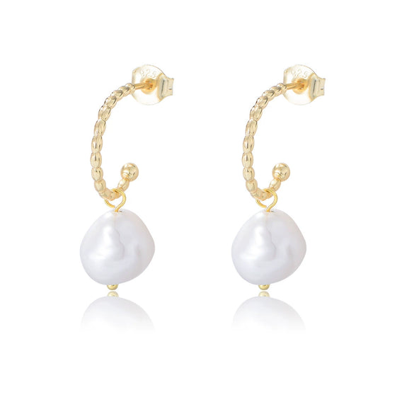 Wholesale Geometric Diamondtreated S925 Sterling Silver Cshaped Freshwater Pearl Earrings For Women