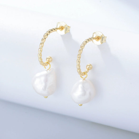 Wholesale Geometric Diamondtreated S925 Sterling Silver Cshaped Freshwater Pearl Earrings For Women