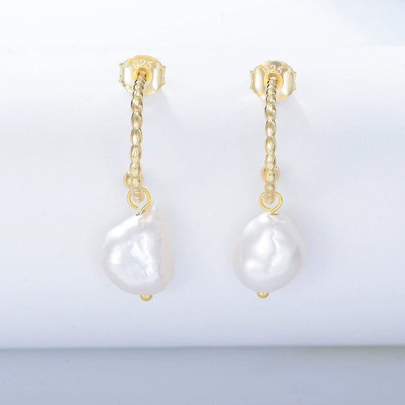 Wholesale Geometric Diamondtreated S925 Sterling Silver Cshaped Freshwater Pearl Earrings For Women