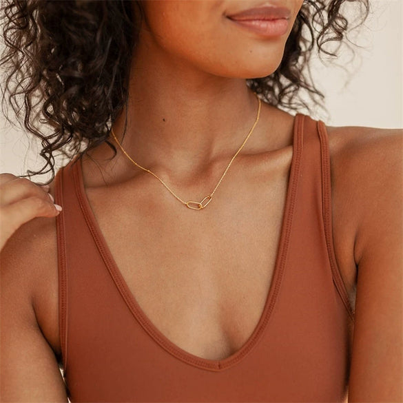 Wholesale Geometric Double Ring Simple Women's Stainless Steel Clavicle Necklace With Electroplating Treatment