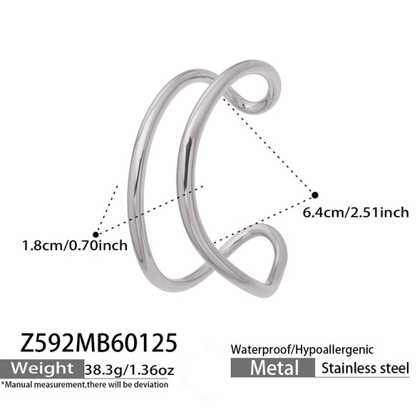 Wholesale Geometric Doublecircle Curved Open Bracelet Stainless Steel 18K Gold Plated