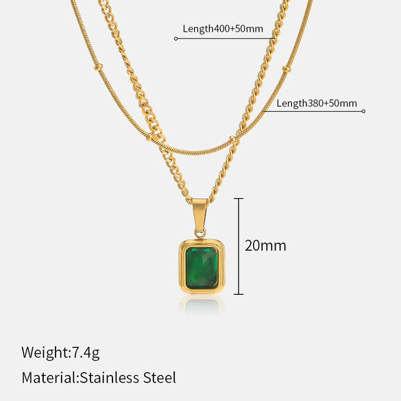 Wholesale Geometric Doublelayer Emerald Women's Stainless Steel And Titanium Steel Clavicle Necklace With Electroplating Design