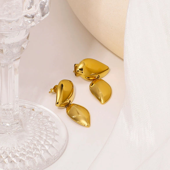 Wholesale Geometric Doublelayer Polished Stainless Steel 18K Gold Plated Furnace Vacuum Plated Women's Earrings