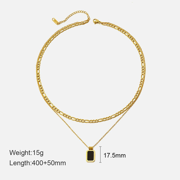 Wholesale Geometric Doublelayer Square Pendant Stainless Steel And Titanium Steel Necklace With Electroplating For Women Cuban Chain