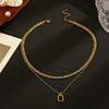 Wholesale Geometric Doublelayer Square Pendant Stainless Steel And Titanium Steel Necklace With Electroplating For Women Cuban Chain