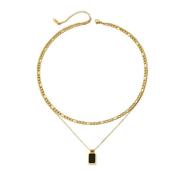 Wholesale Geometric Doublelayer Square Pendant Stainless Steel And Titanium Steel Necklace With Electroplating For Women Cuban Chain