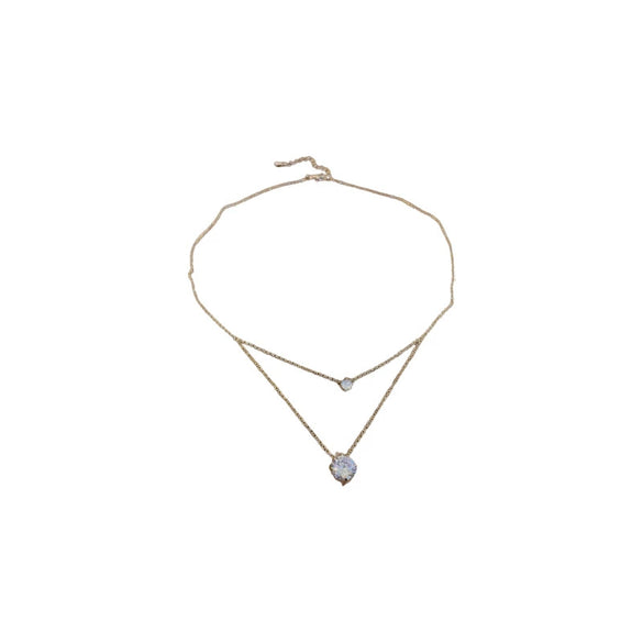 Wholesale Geometric Doublelayer Zircon Inlaid Copper Necklace With Real Gold Electroplated Ochain For Women