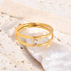 Wholesale Geometric Doublelayer Zircon Ushaped Open Ring For Women Titanium Steel Electroplated