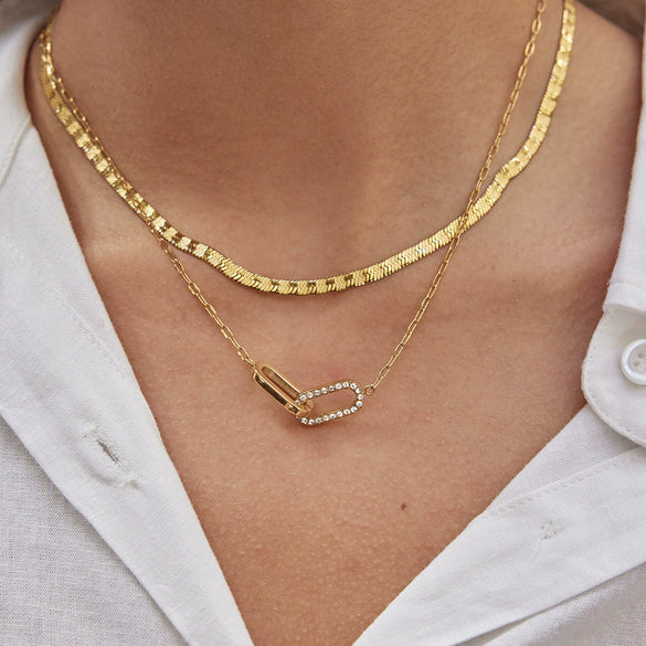 Wholesale Geometric Doublering Stainless Steel Electroplated 18K Gold Clavicle Necklace For Women