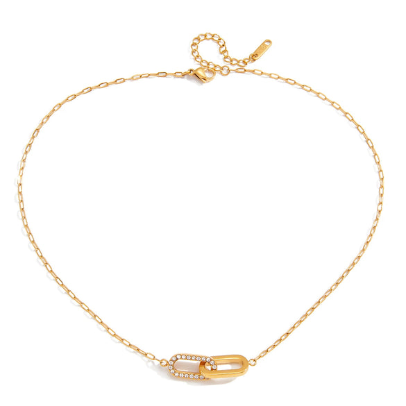 Wholesale Geometric Doublering Stainless Steel Electroplated 18K Gold Clavicle Necklace For Women
