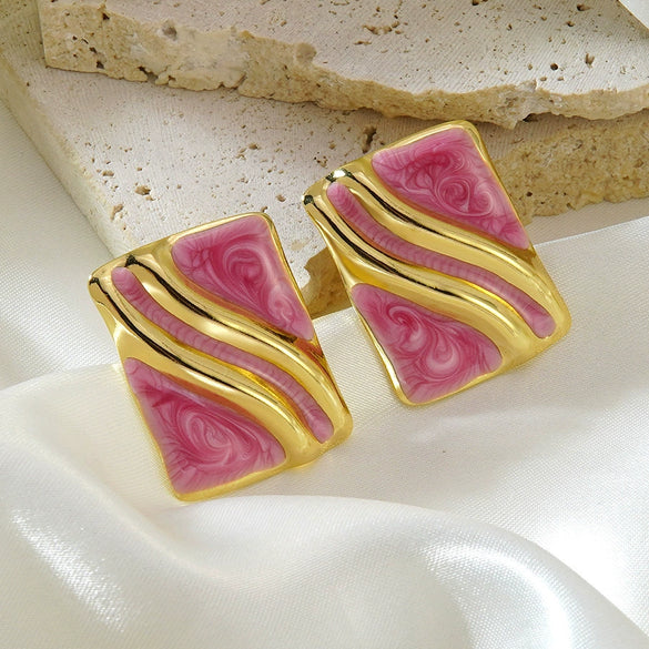 Wholesale Geometric Drip Oil Stainless Steel Earrings For Women