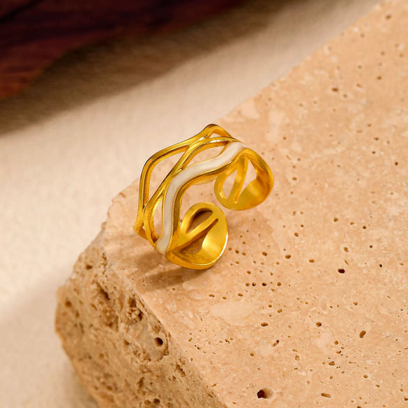 Wholesale Geometric Dripping Oil Stainless Steel Open Ring Women's Jewelry Accessory
