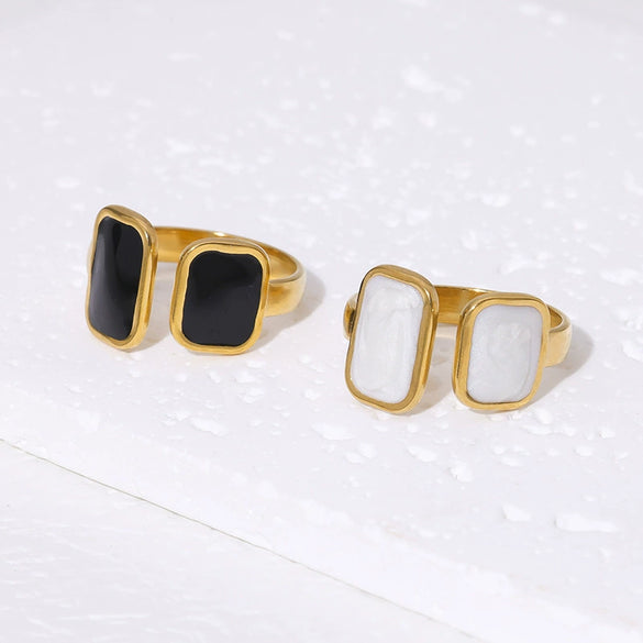 Wholesale Geometric Drop Oil Opening Women's Titanium Steel Ring With 18K Gold Plated Electroplating