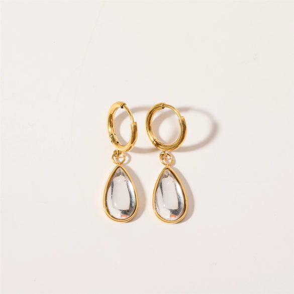 Wholesale Geometric Dropshaped Stainless Steel Electroplated Birthstone Earrings Unisex