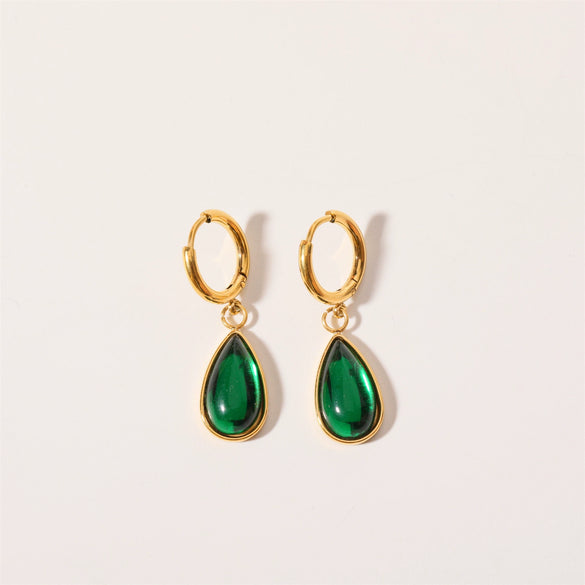 Wholesale Geometric Dropshaped Stainless Steel Electroplated Birthstone Earrings Unisex