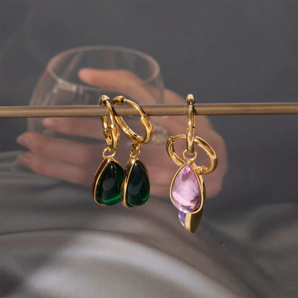 Wholesale Geometric Dropshaped Stainless Steel Electroplated Birthstone Earrings Unisex