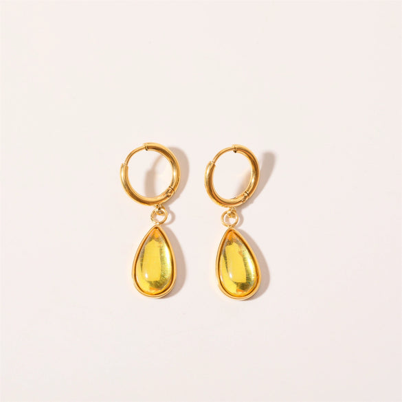 Wholesale Geometric Dropshaped Stainless Steel Electroplated Birthstone Earrings Unisex