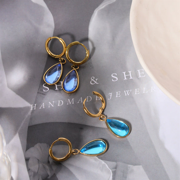 Wholesale Geometric Dropshaped Stainless Steel Electroplated Birthstone Earrings Unisex