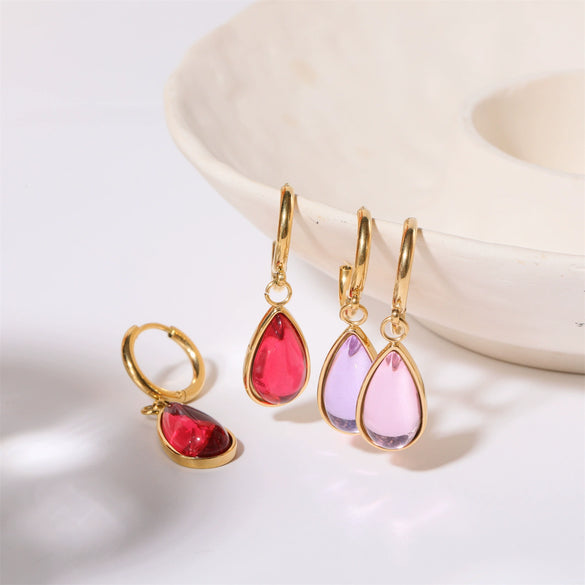 Wholesale Geometric Dropshaped Stainless Steel Electroplated Birthstone Earrings Unisex