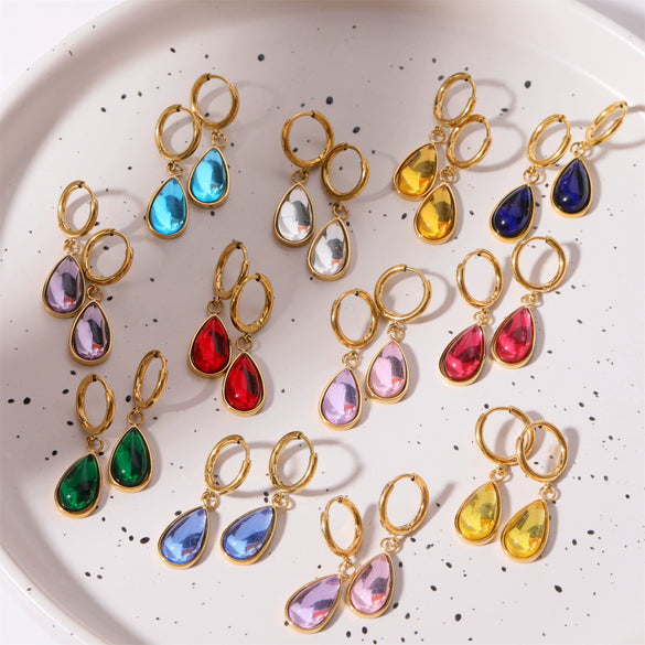 Wholesale Geometric Dropshaped Stainless Steel Electroplated Birthstone Earrings Unisex