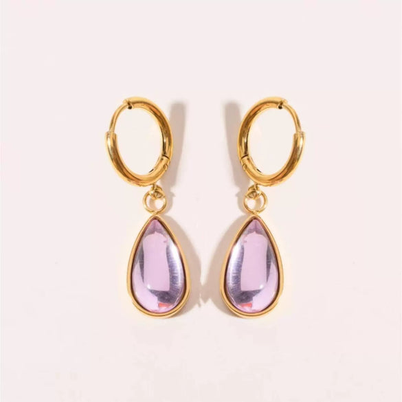 Wholesale Geometric Dropshaped Stainless Steel Electroplated Birthstone Earrings Unisex