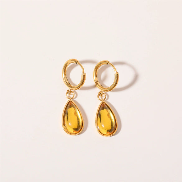 Wholesale Geometric Dropshaped Stainless Steel Electroplated Birthstone Earrings Unisex