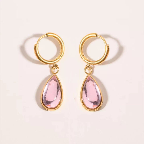 Wholesale Geometric Dropshaped Stainless Steel Electroplated Birthstone Earrings Unisex
