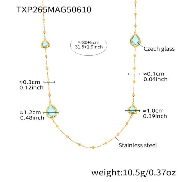 Wholesale Geometric Dropshaped Triangle Design Long Necklace For Women With Faceted Glass Stone And Zircon In Titanium Steel And Stainless Steel Electroplated