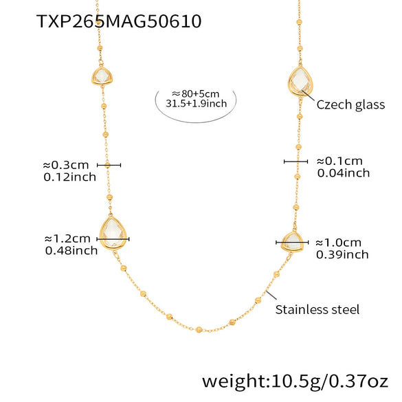Wholesale Geometric Dropshaped Triangle Design Long Necklace For Women With Faceted Glass Stone And Zircon In Titanium Steel And Stainless Steel Electroplated