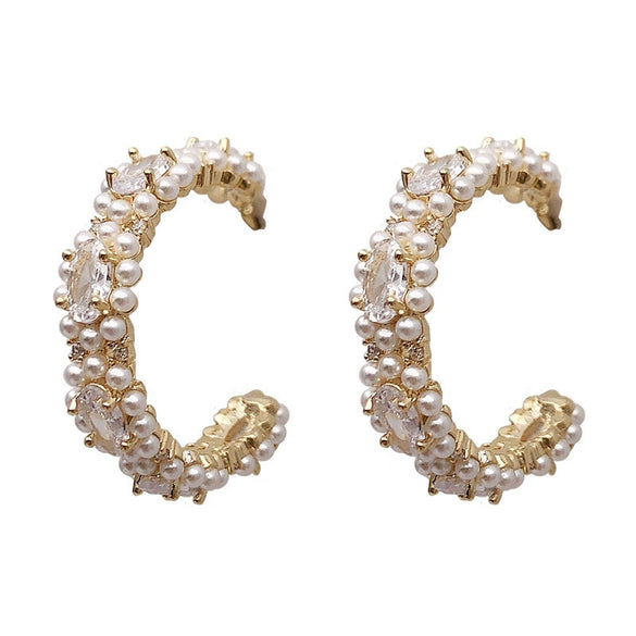 Wholesale Geometric Electroplated Alloy Crystal Pearl Stitching Earrings
