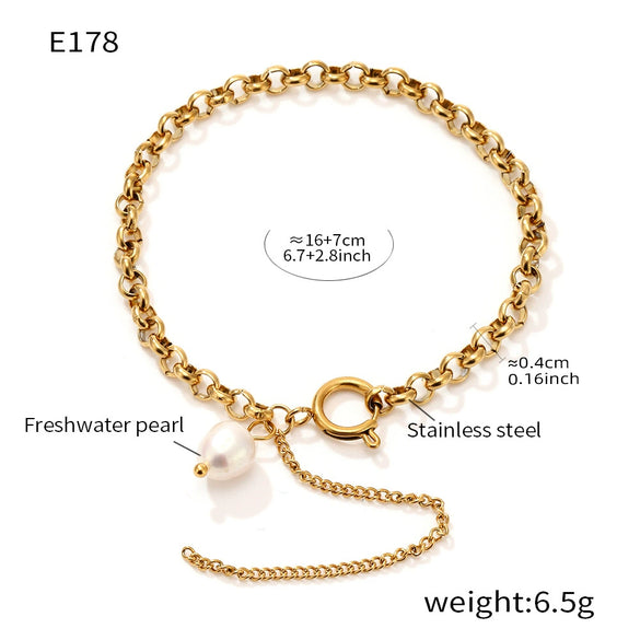 Wholesale Geometric Electroplated Freshwater Pearl And Titanium Steel Bracelet For Unisex