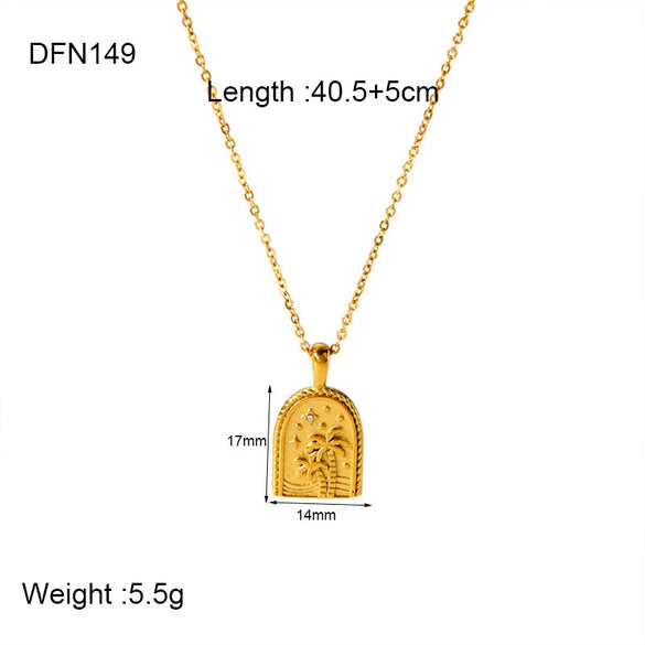 Wholesale Geometric Electroplated Heart Shell Palm Tree Pendant Necklace In Stainless Steel And Titanium Steel For Women
