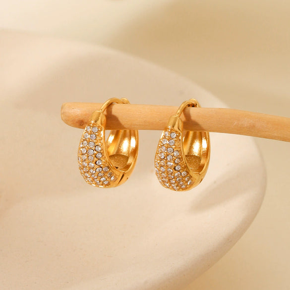 Wholesale Geometric Electroplated 18K Gold Stainless Steel Diamond Earrings For Women