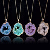 Wholesale Geometric Electroplated Natural Agate Crystal Cave Stone Pendant Necklace For Women