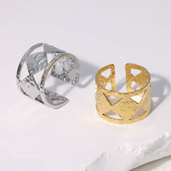 Wholesale Geometric Electroplated Stainless Steel Adjustable Open Ring For Women