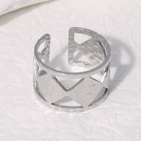Wholesale Geometric Electroplated Stainless Steel Adjustable Open Ring For Women