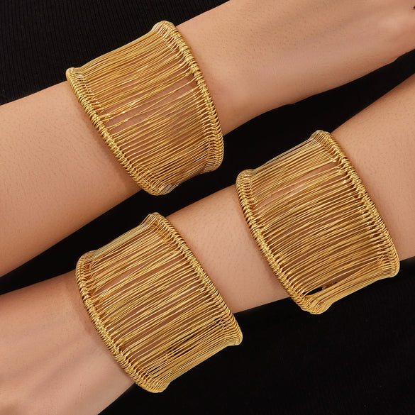 Wholesale Geometric Electroplated Stainless Steel Braided Wire Wrap Open Bracelet Accessories