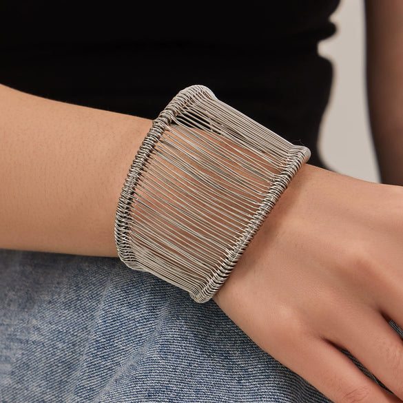 Wholesale Geometric Electroplated Stainless Steel Braided Wire Wrap Open Bracelet Accessories