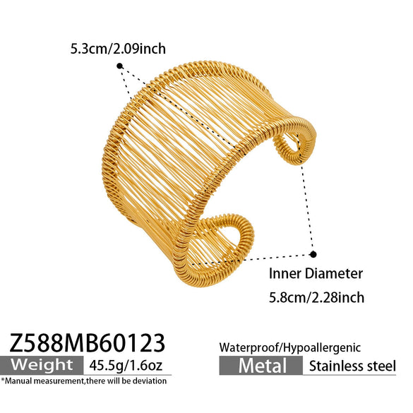 Wholesale Geometric Electroplated Stainless Steel Braided Wire Wrap Open Bracelet Accessories