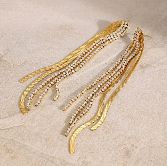 Wholesale Geometric Electroplated Stainless Steel Diamond Tassel Earrings For Women