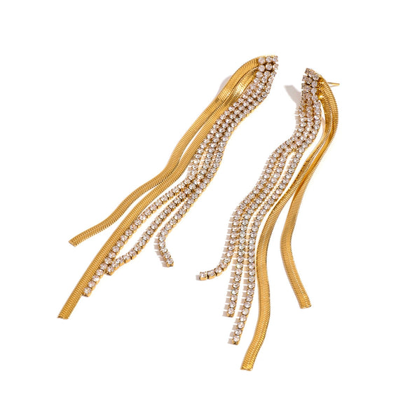 Wholesale Geometric Electroplated Stainless Steel Diamond Tassel Earrings For Women
