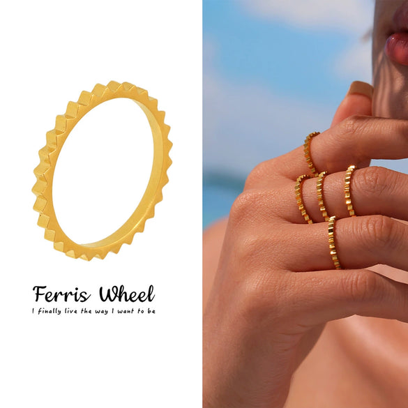 Wholesale Geometric Electroplated Stainless Steel Ferris Wheel Gear Stackable Ring For Women