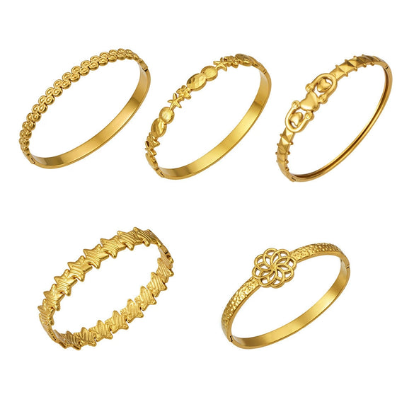 Wholesale Geometric Electroplated Stainless Steel Heart Star Flower Bracelet Jewelry Bangle