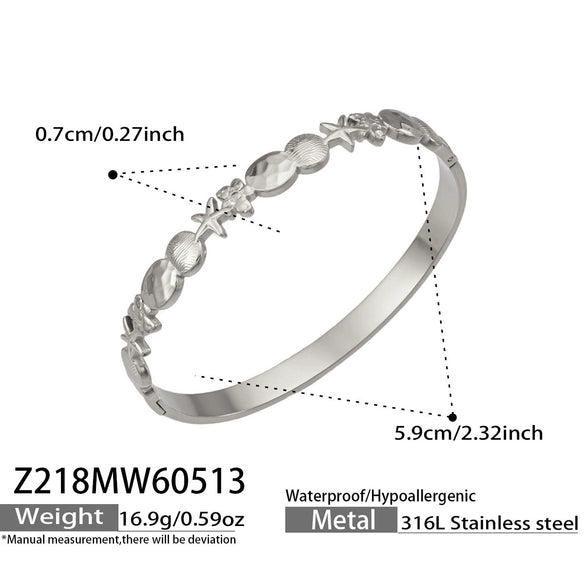 Wholesale Geometric Electroplated Stainless Steel Heart Star Flower Bracelet Jewelry Bangle