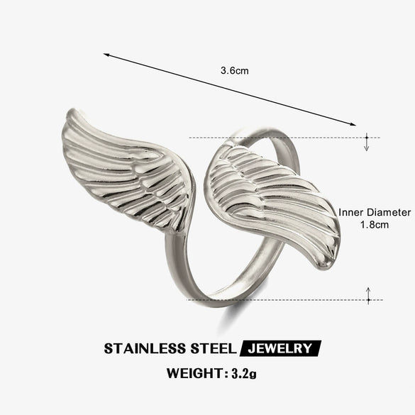 Wholesale Geometric Electroplated Stainless Steel Open Adjustable Wing Ring For Women