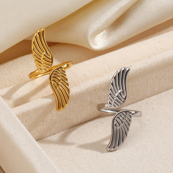 Wholesale Geometric Electroplated Stainless Steel Open Adjustable Wing Ring For Women