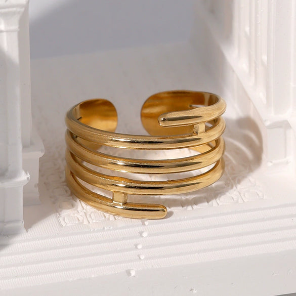 Wholesale Geometric Electroplated Stainless Steel Open Adjustable Women's Rings Fashionable Simple And Versatile