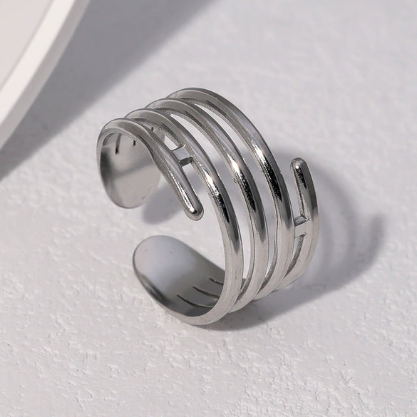 Wholesale Geometric Electroplated Stainless Steel Open Adjustable Women's Rings Fashionable Simple And Versatile