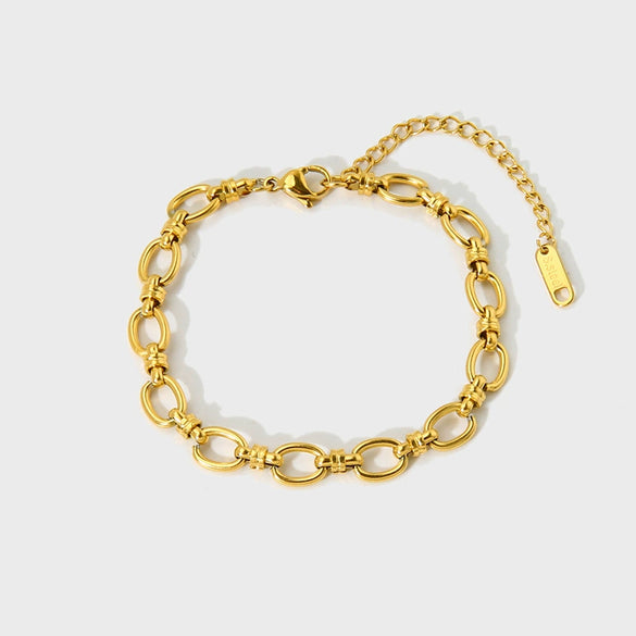 Wholesale Geometric Electroplated Stainless Steel Oval Chain Cross Buckle Unisex Women's Bracelet
